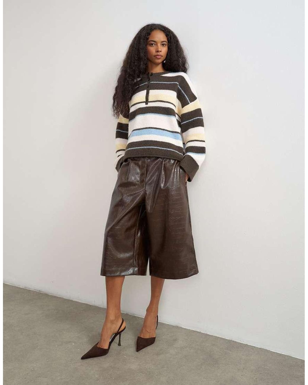 TOPSHOP Natural Croc Faux Leather A Line Bermuda