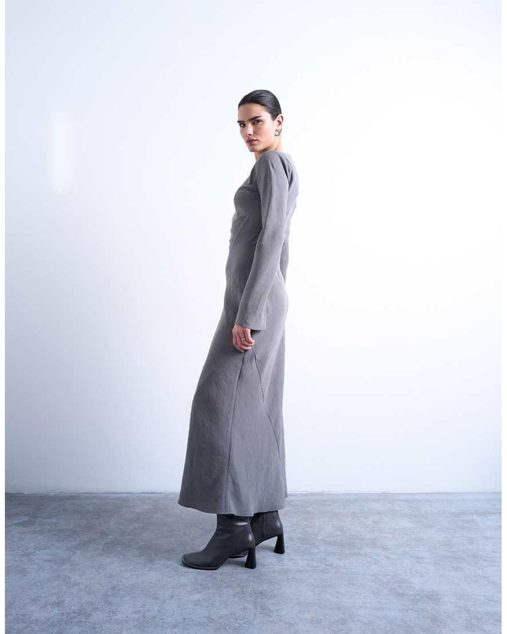TOPSHOP White Slash Neck Cupro Maxi Dress
