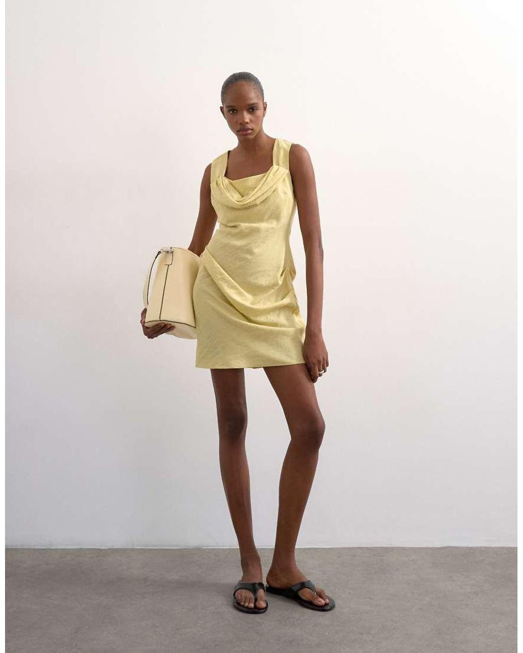 TOPSHOP Natural Structured Drape Mini Dress