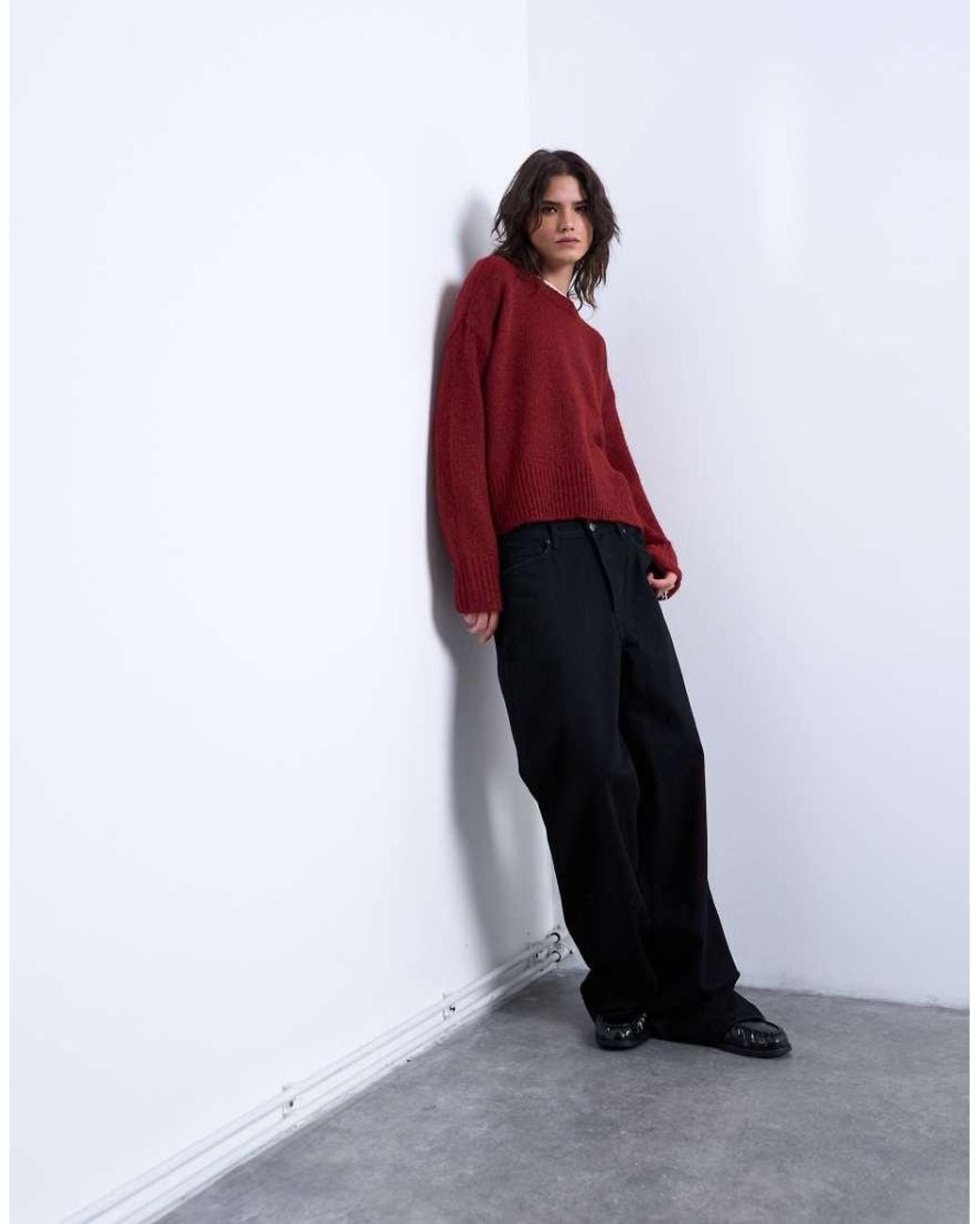 TOPSHOP Red Knitted Wool Blend Fluffy Ultimate Jumper
