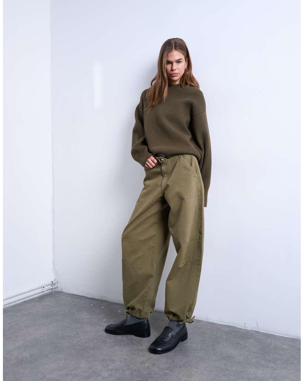 TOPSHOP Green Drawstring Waist Balloon Trousers