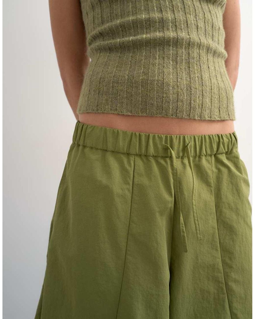 TOPSHOP Green Techy Oversized Ovoid Mid Length Trouser