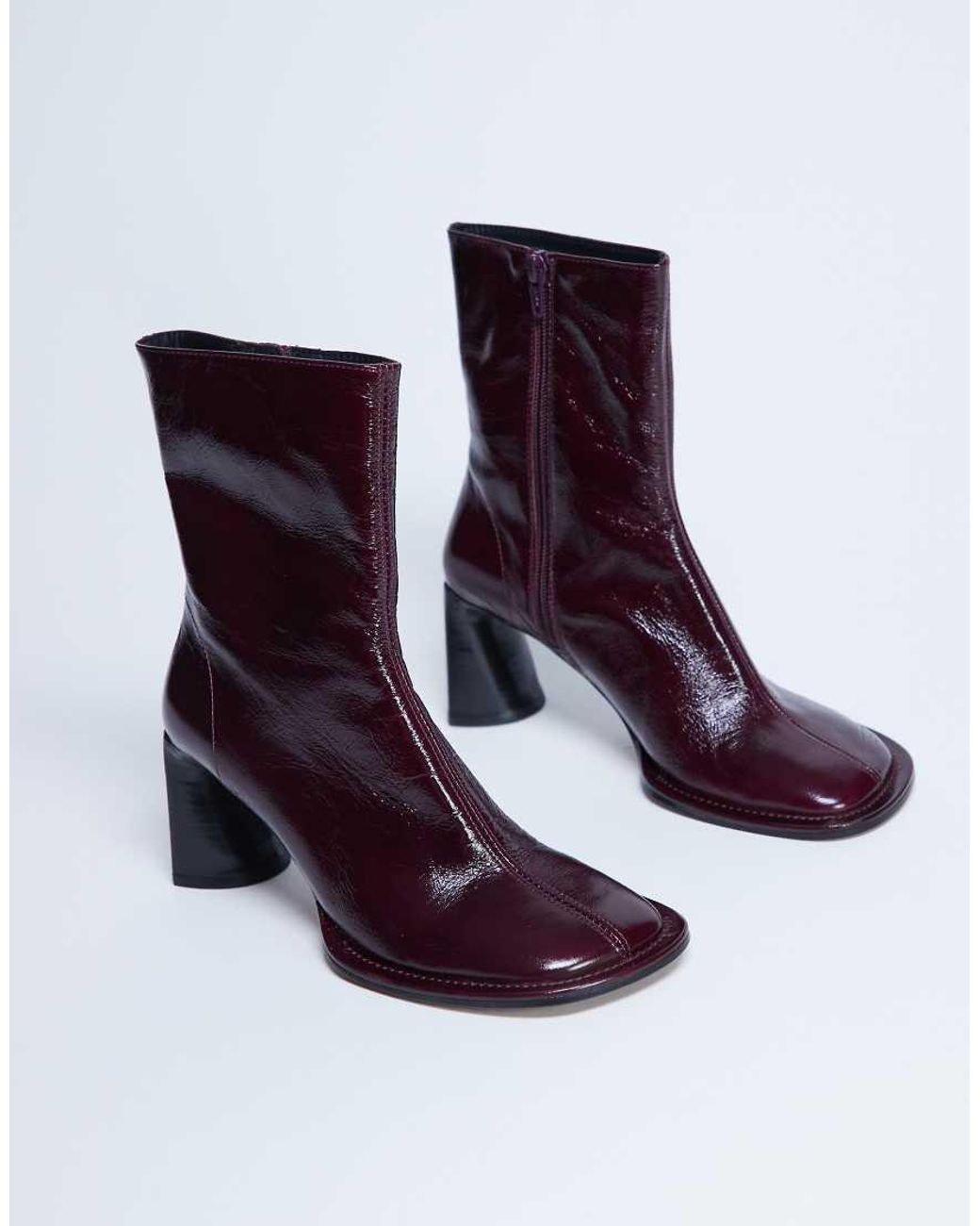 TOPSHOP Purple Star Premium Leather Round Toe Block Heel Boot
