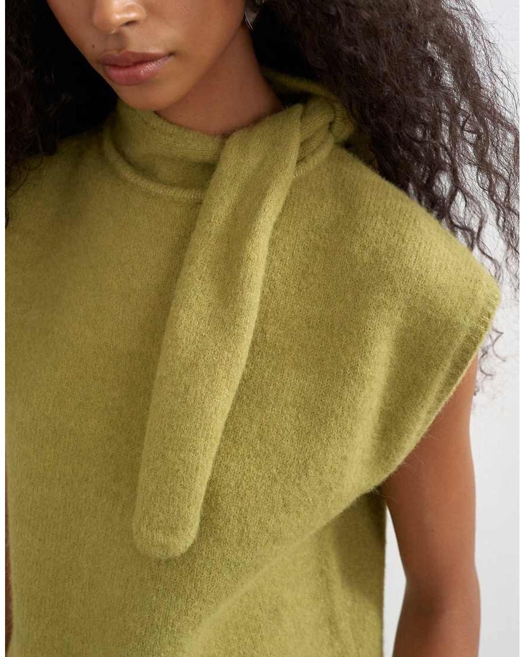 TOPSHOP Green Knitted Tie Neck Top