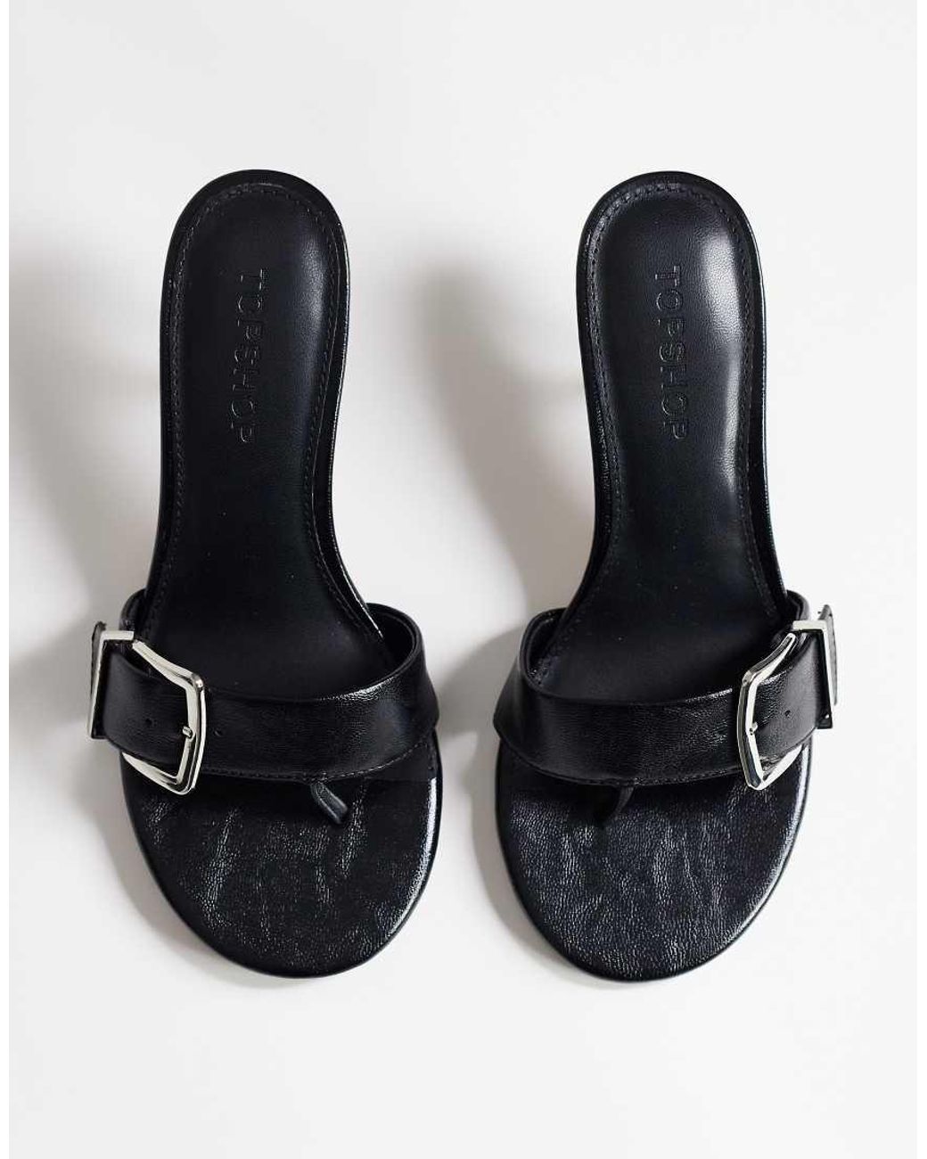 TOPSHOP Black Nadine Mid Heeled Mules With Buckle