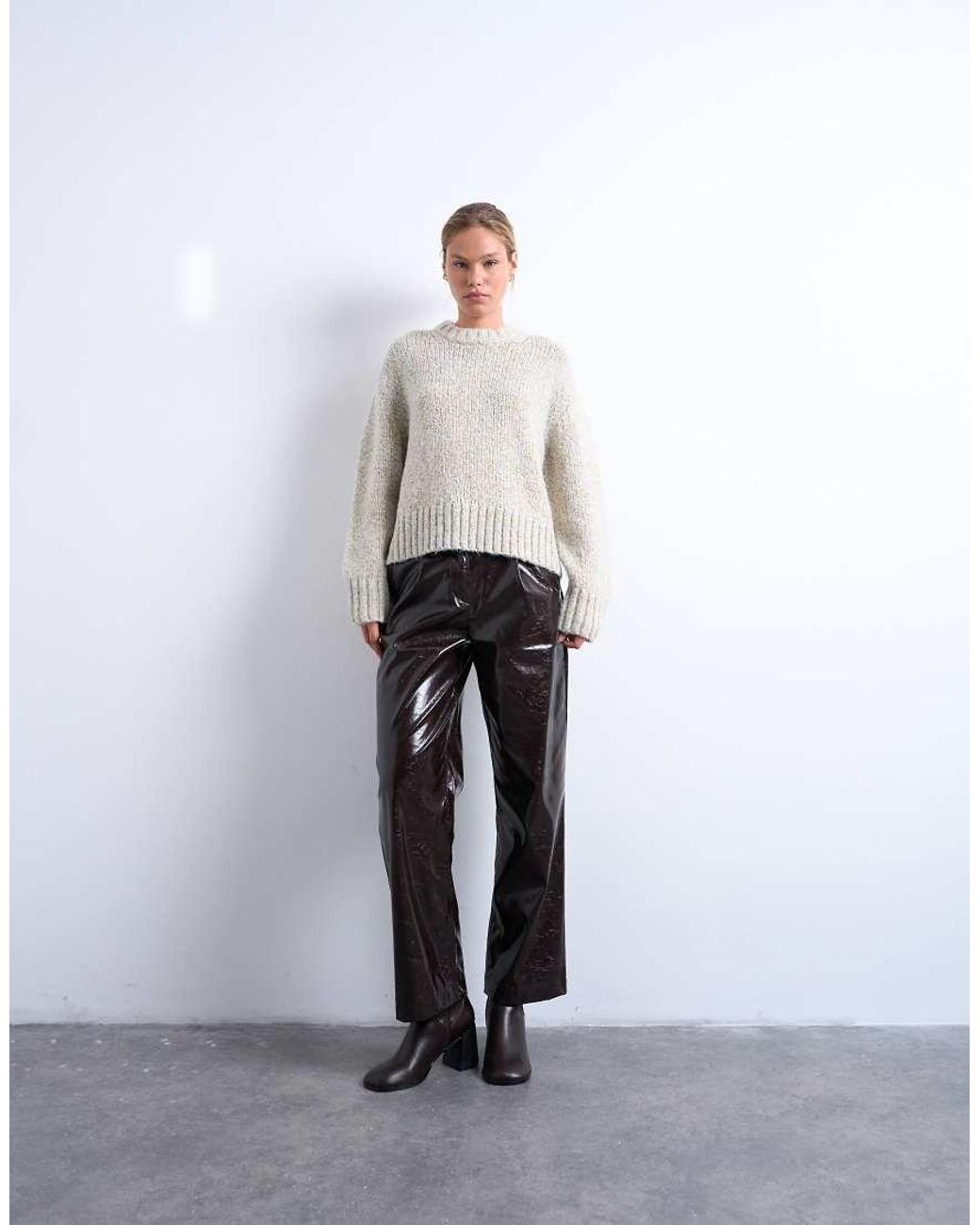 TOPSHOP Gray Knitted Twisted Fluffy Boxy Jumper