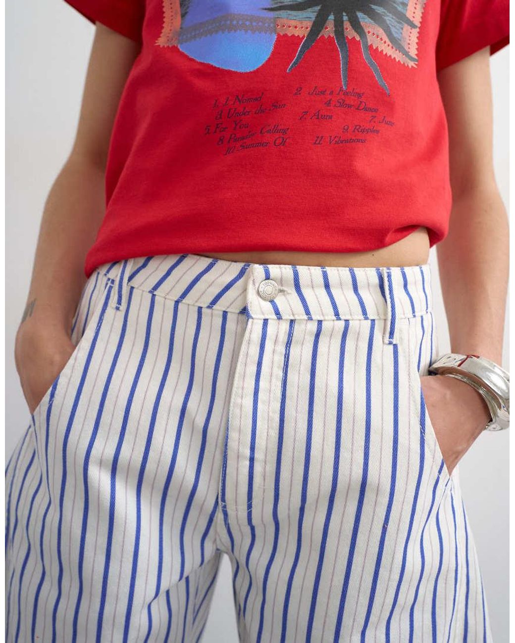 TOPSHOP Red Denim Barrel Jorts