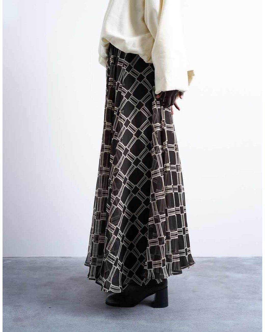 TOPSHOP White Check Print Full Circle Maxi Skirt