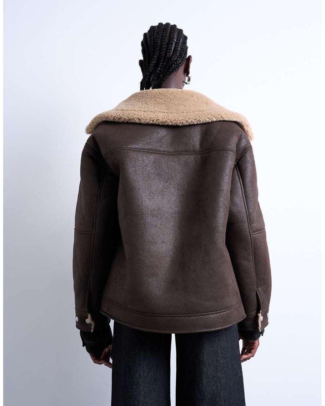 TOPSHOP Black Oversized Faux Shearling Aviator Jacket