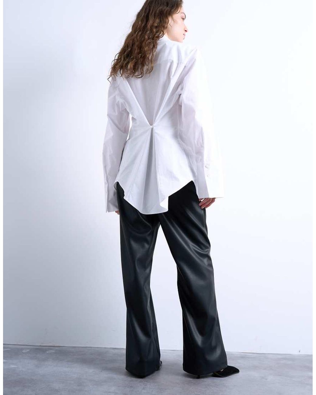 TOPSHOP White Faux Leather Wide Leg jogger With Pinseam Detail