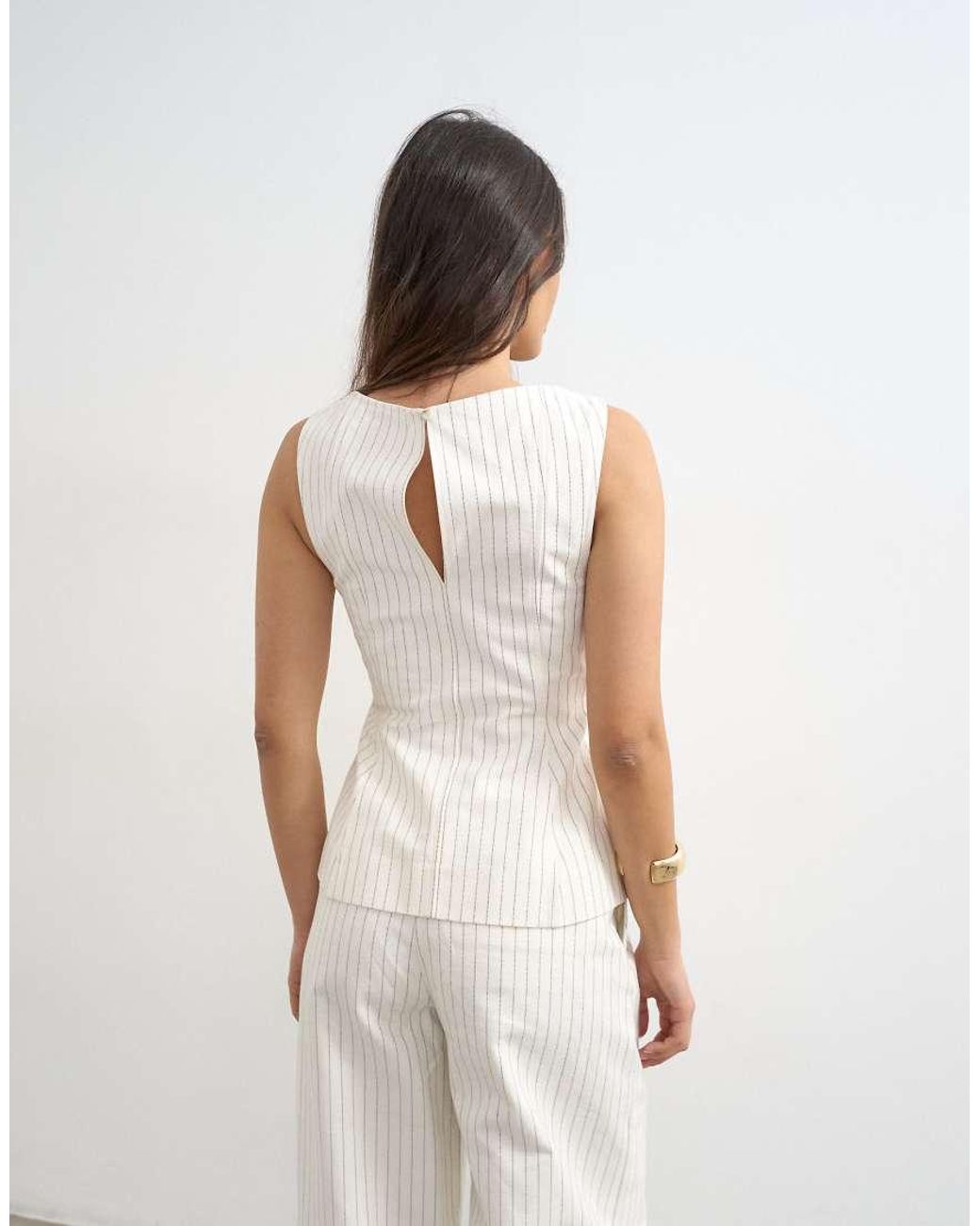 TOPSHOP White Co Ord Striped High Neck Top