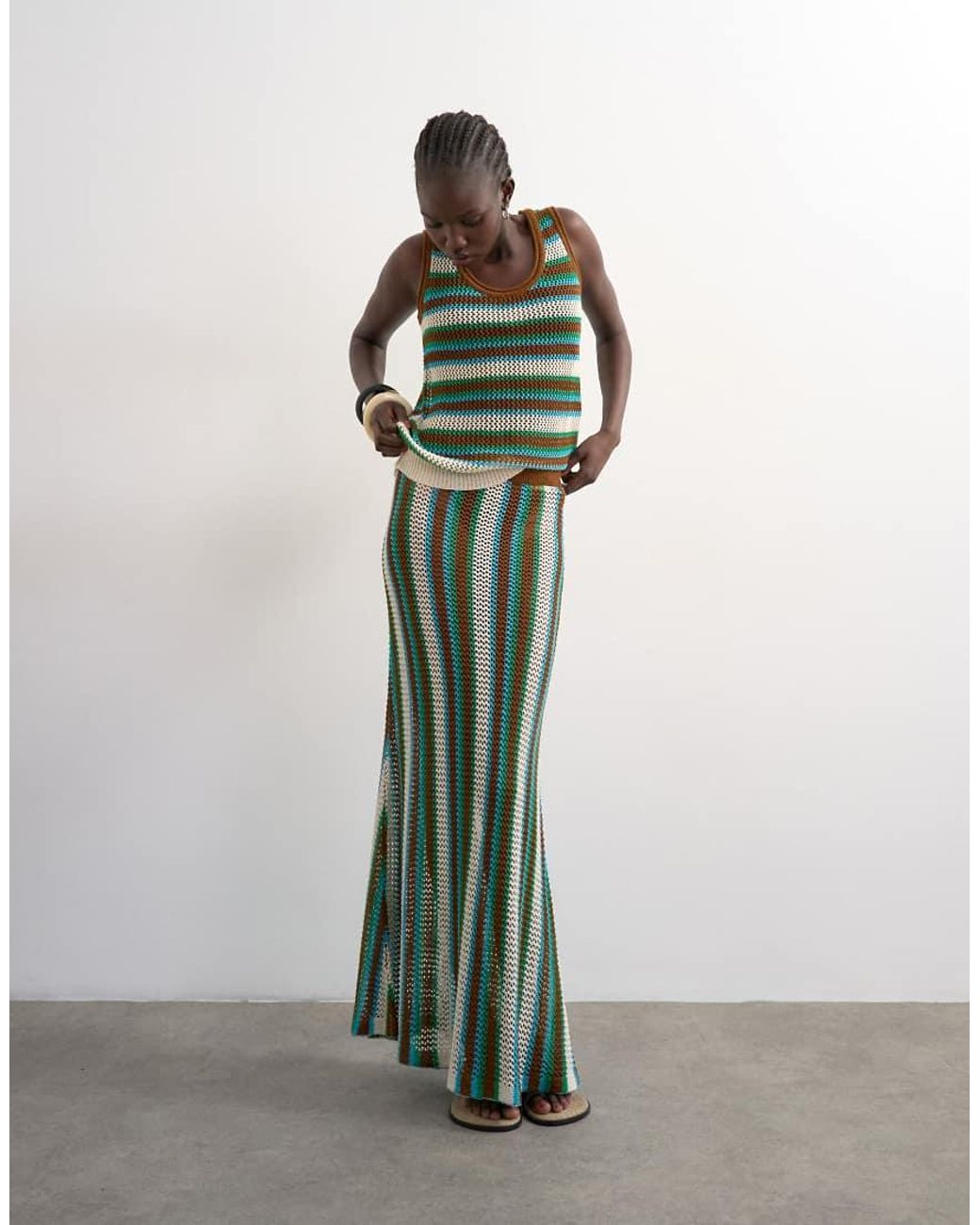 TOPSHOP Brown Knit Multi Striped Tank Top