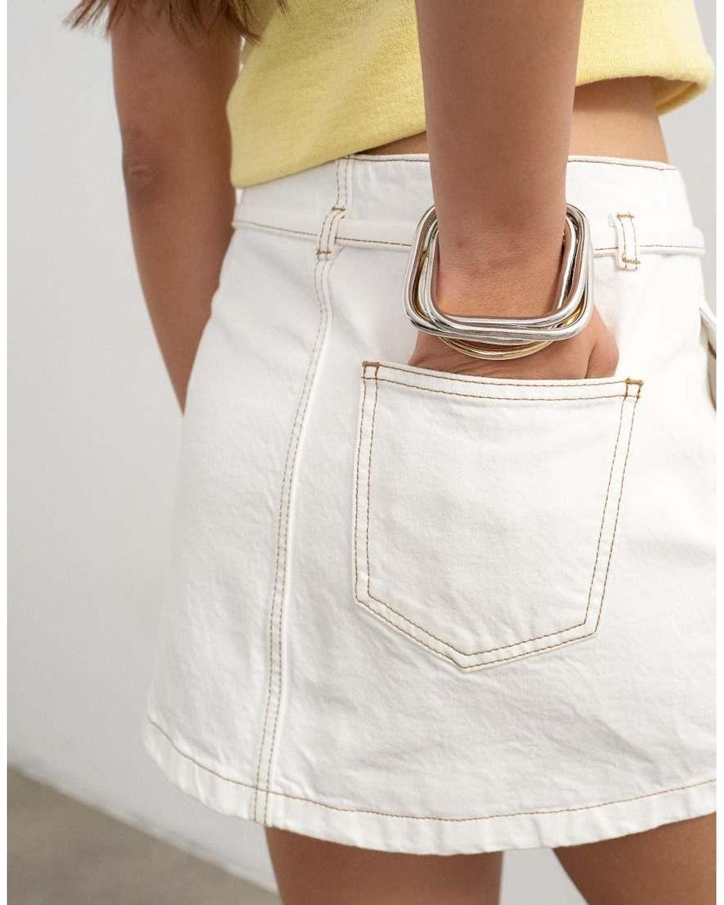 TOPSHOP White Denim Tie Dart Pelmet Mini Skirt