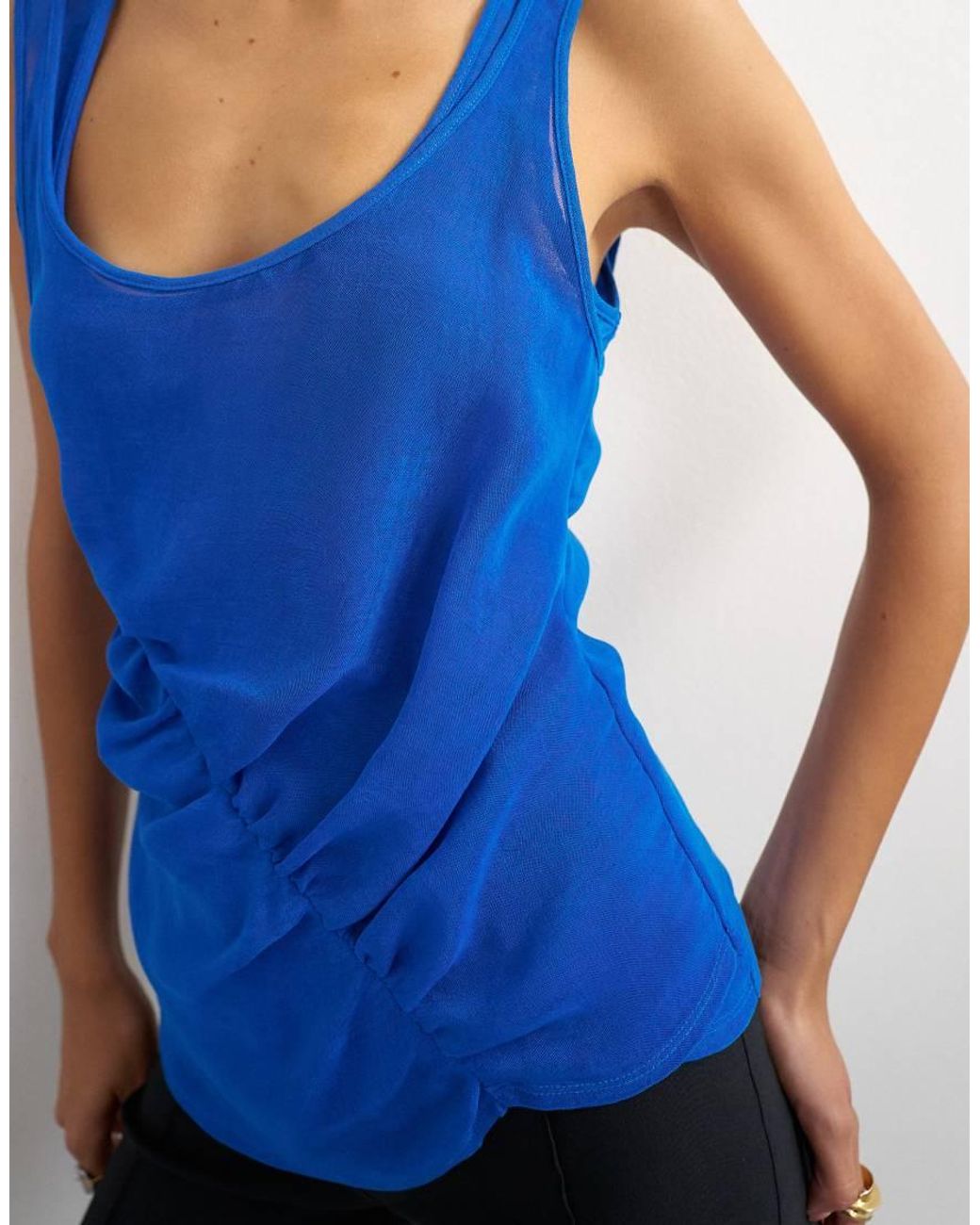 TOPSHOP Blue Mesh Ruched Tunic Layered Vest