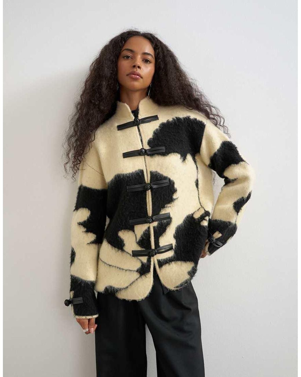 TOPSHOP Natural Knitted Patterned frogging Detail Jacket