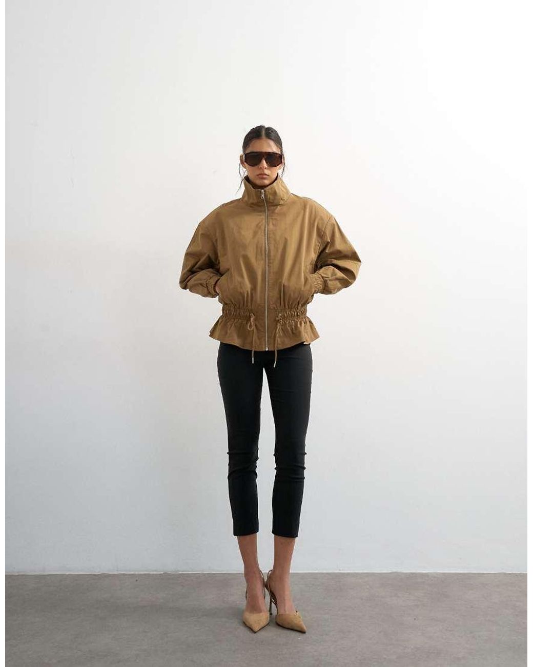TOPSHOP Natural Cotton Toggle Waist Zip Through Jacket