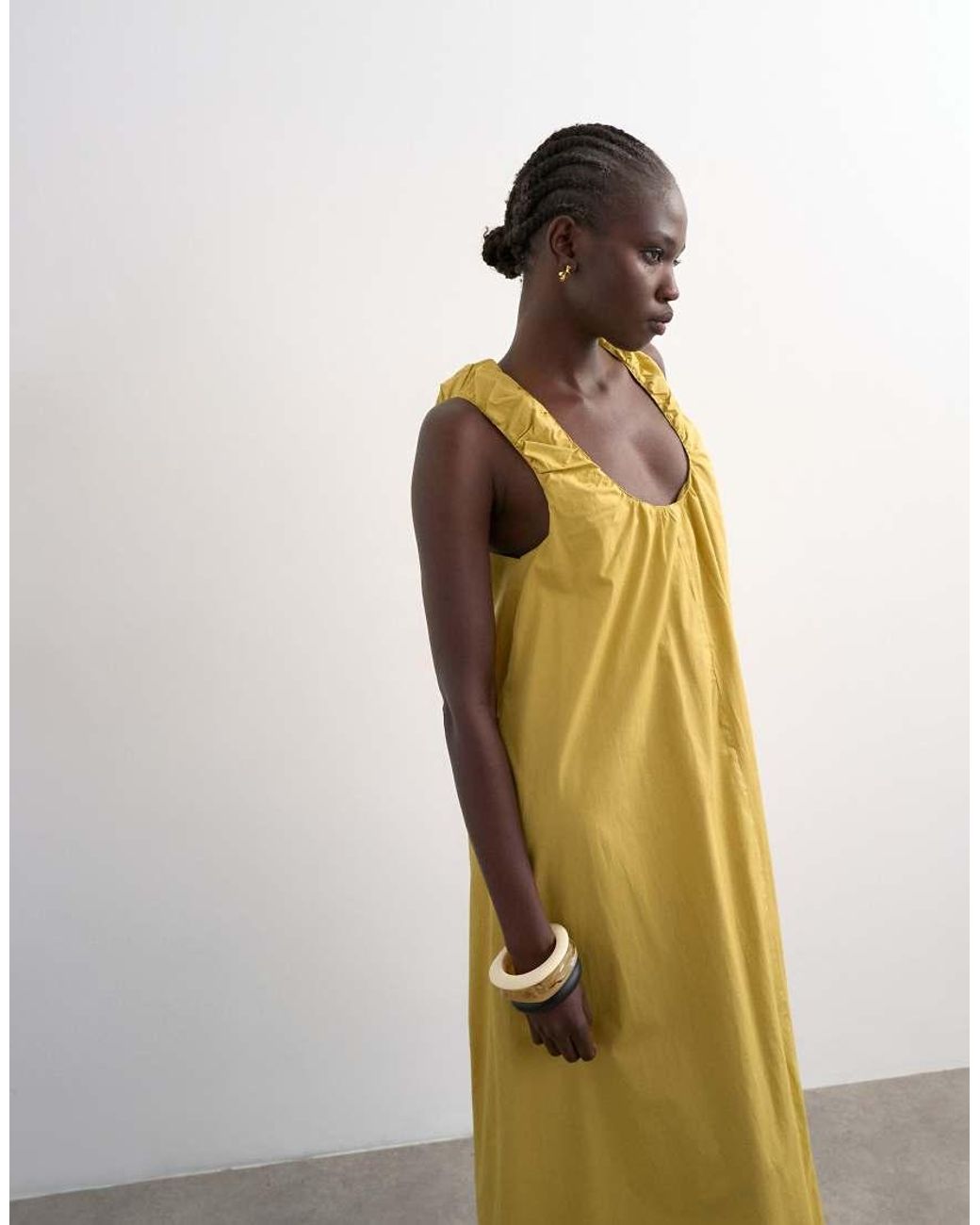TOPSHOP Green Poplin Ruched Neck Maxi Sundress