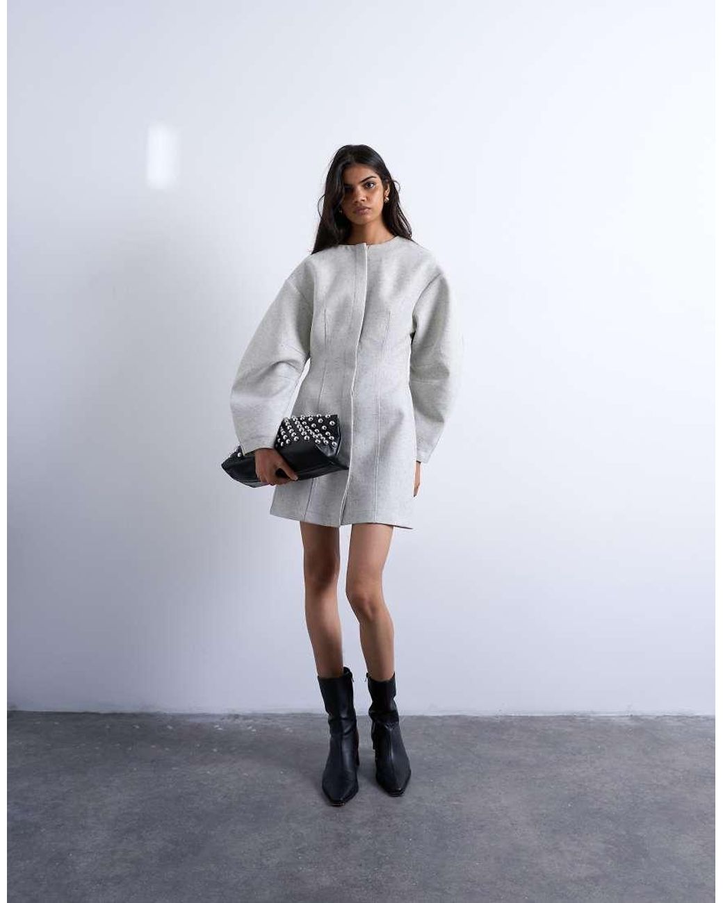 TOPSHOP Gray Cocoon Structured Mini Dress