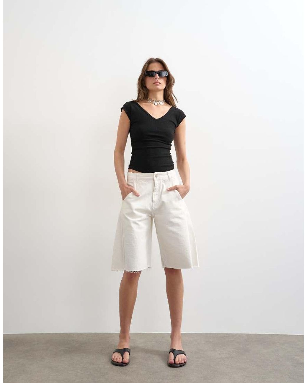 TOPSHOP Black Rib V-Neck Cap Sleeve Tank