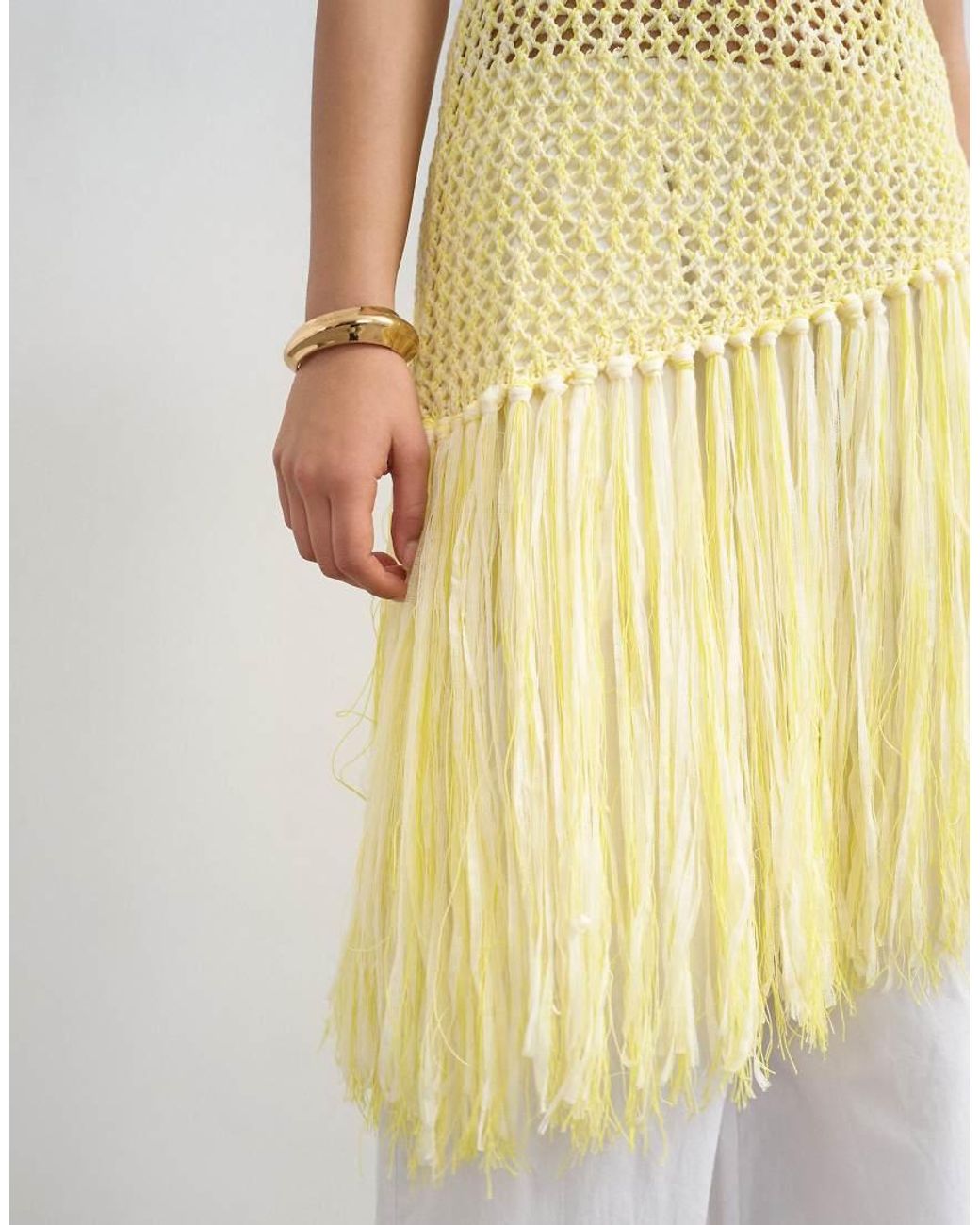 TOPSHOP White Knitted Tape Fish Net Scoop Neck Top