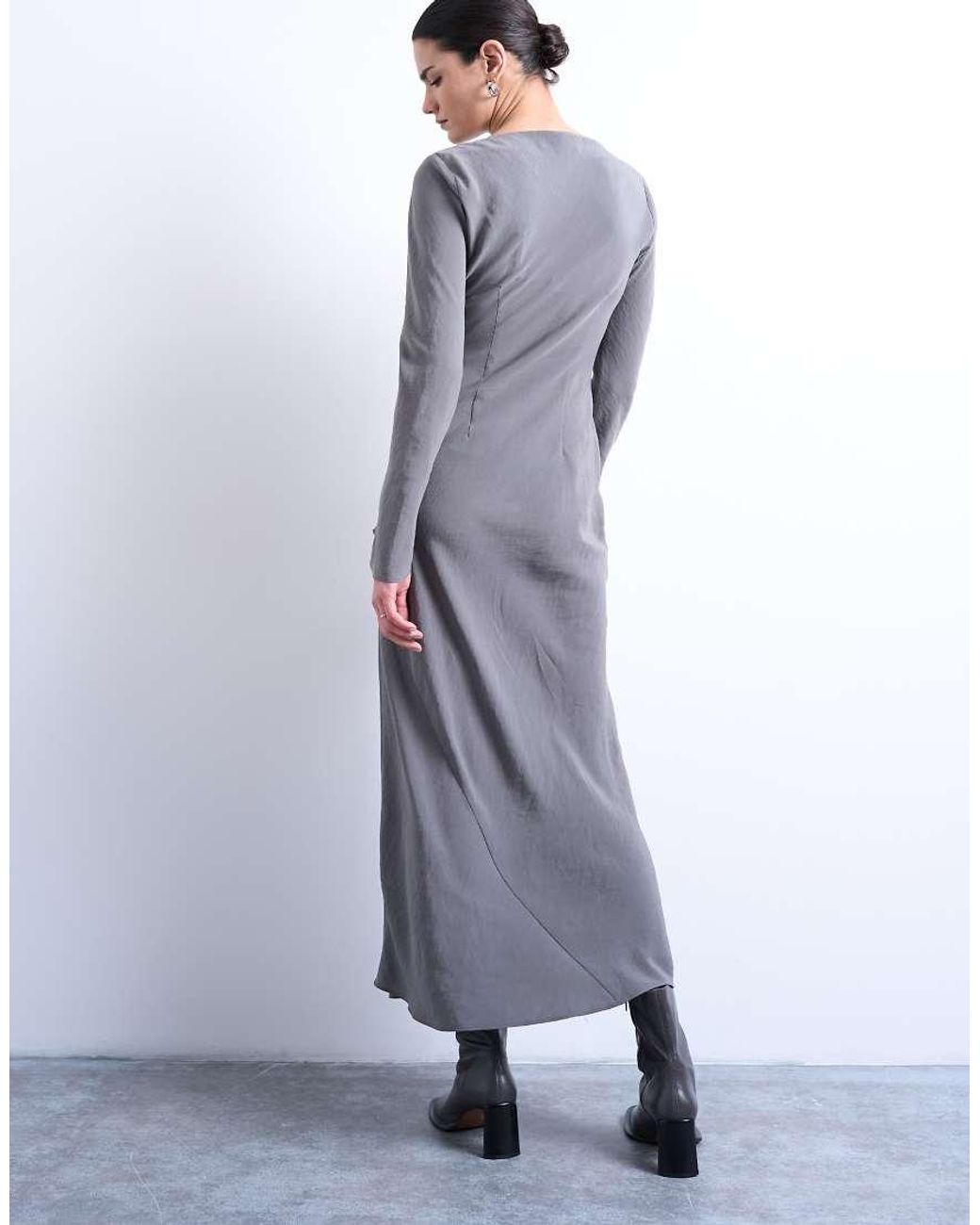 TOPSHOP White Slash Neck Cupro Maxi Dress