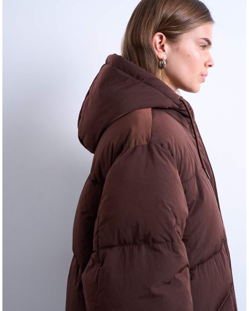 TOPSHOP Brown Longline Techy Puffer Jacket