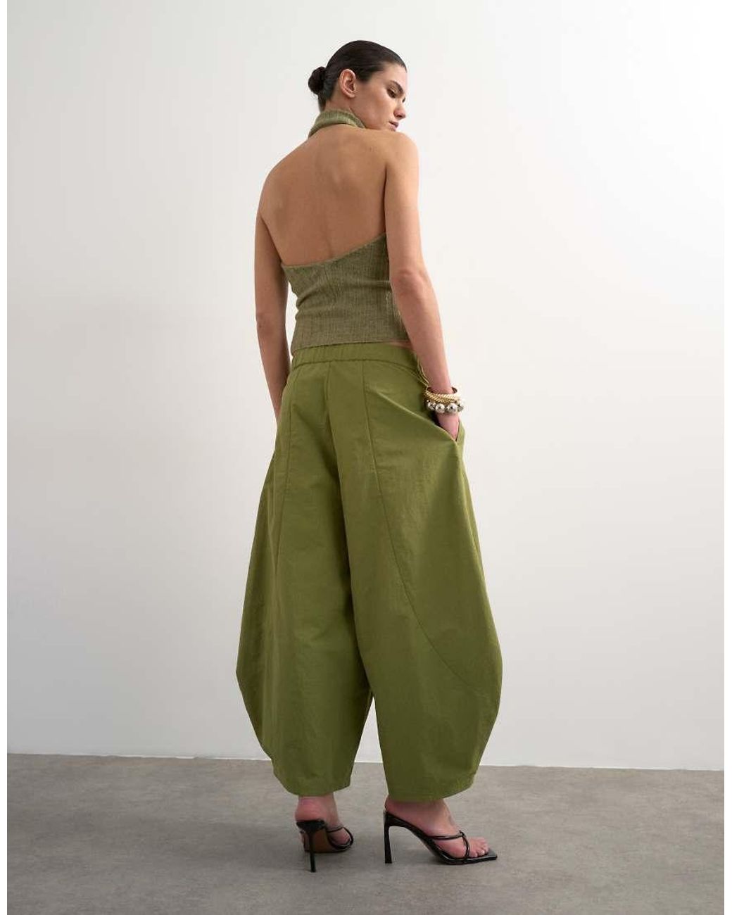 TOPSHOP Green Techy Oversized Ovoid Mid Length Trouser