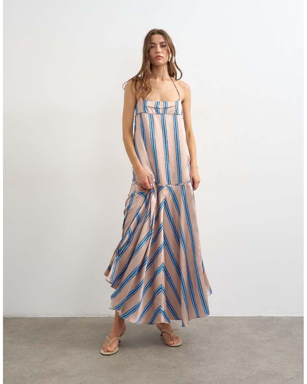 TOPSHOP White Satin Seamed Maxi Dress With Piped Edges