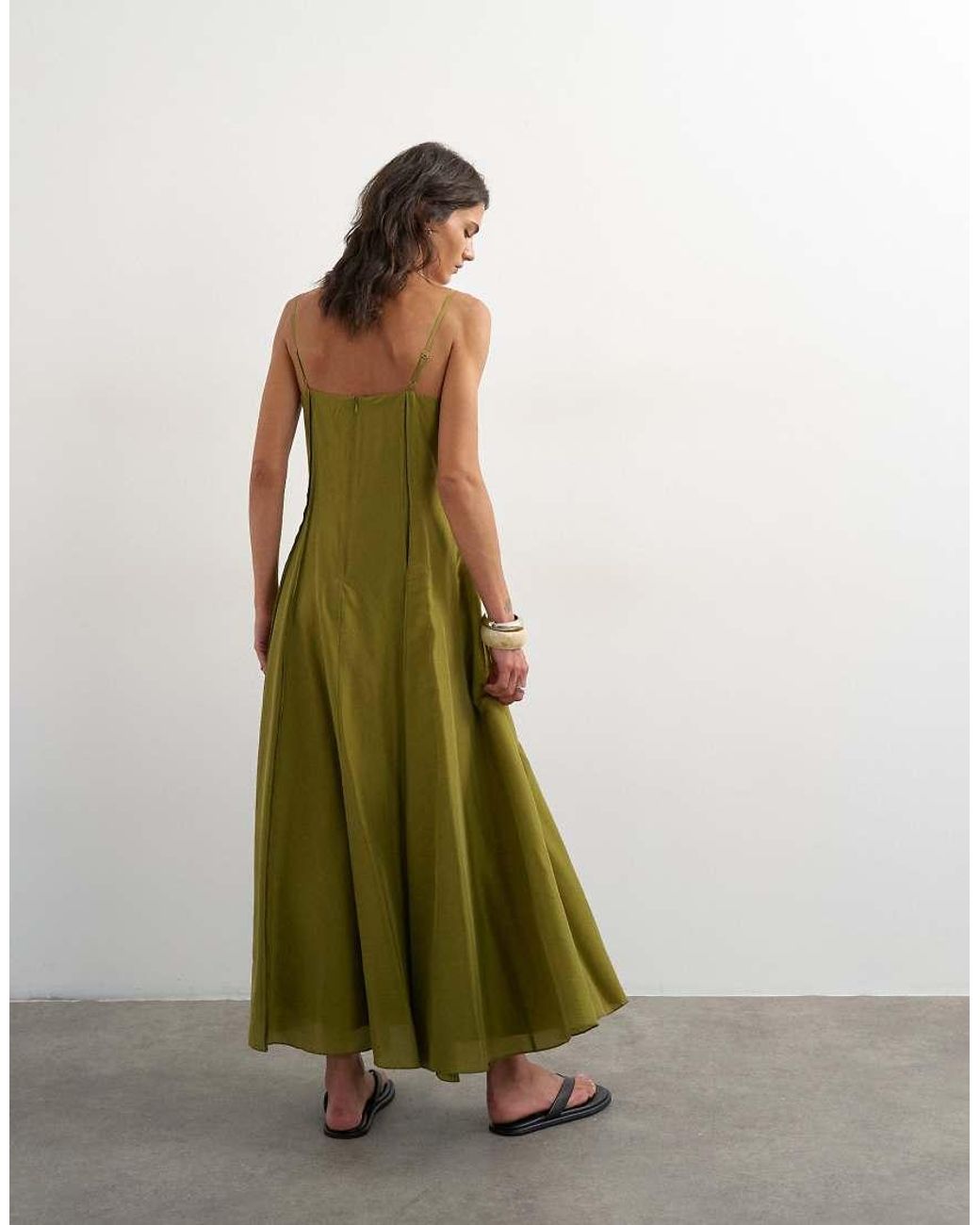 TOPSHOP Green Raw Seamed Strappy Maxi Dress