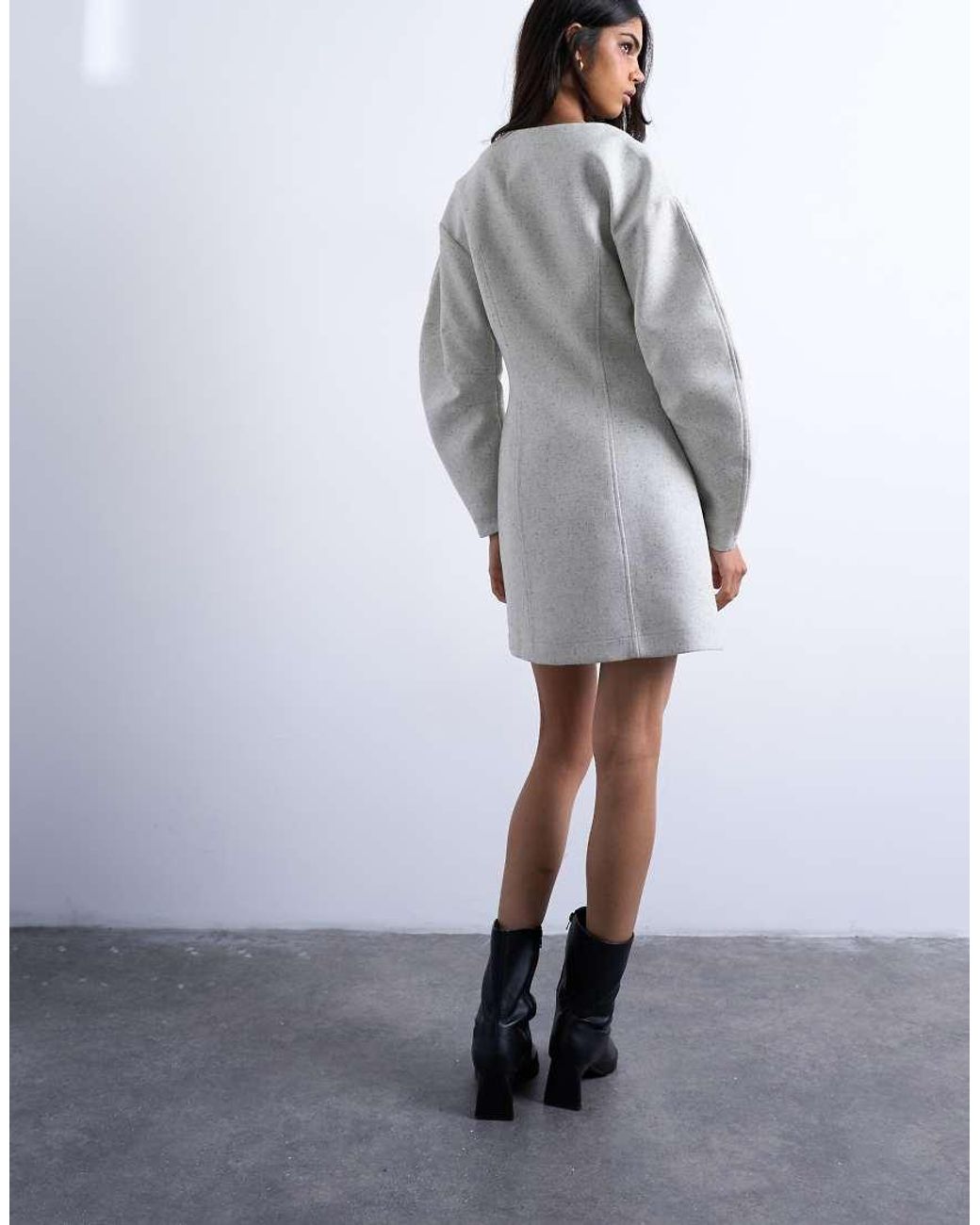 TOPSHOP Gray Cocoon Structured Mini Dress