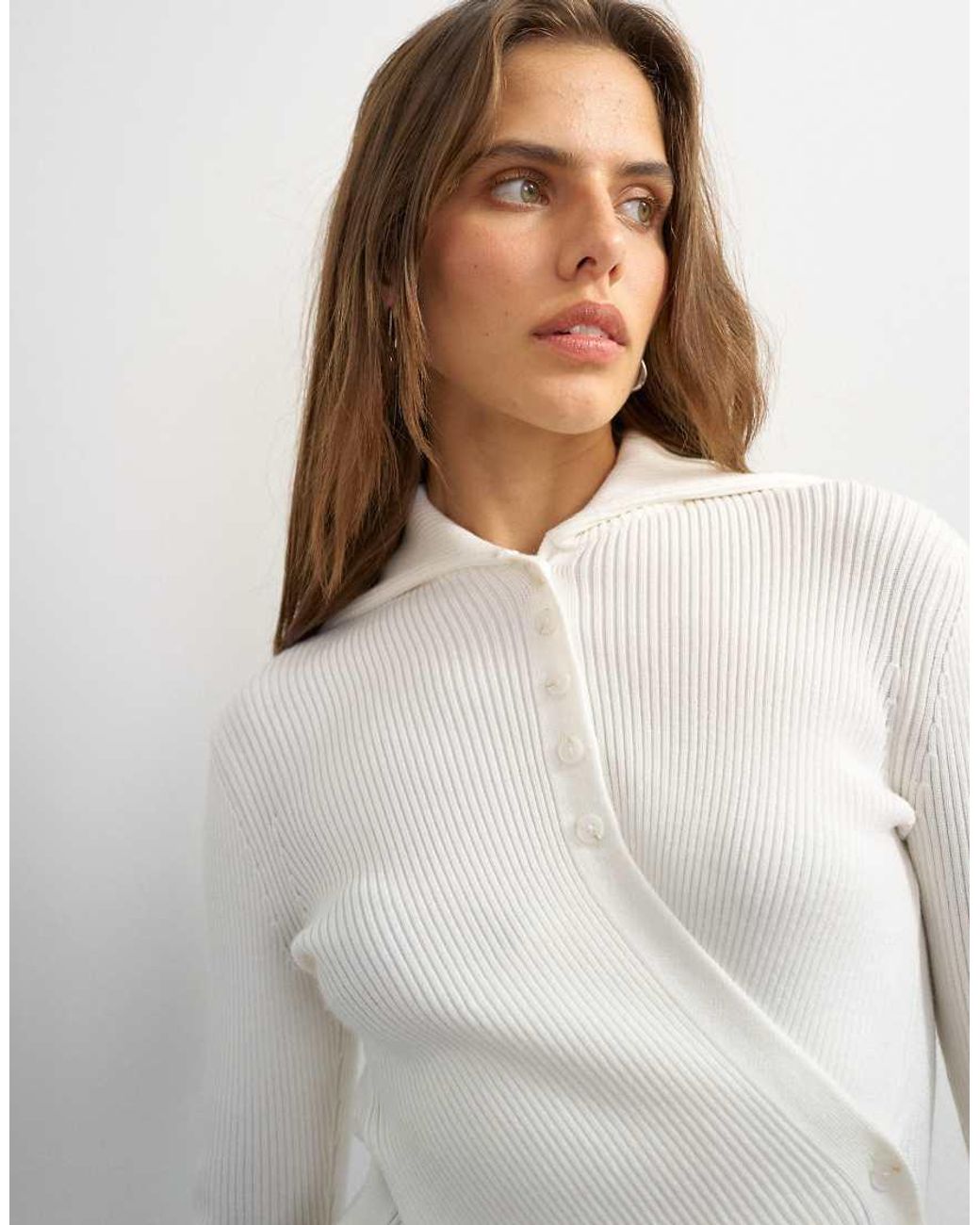 TOPSHOP Blue Knitted Asymmetric Shawl Collar Jumper