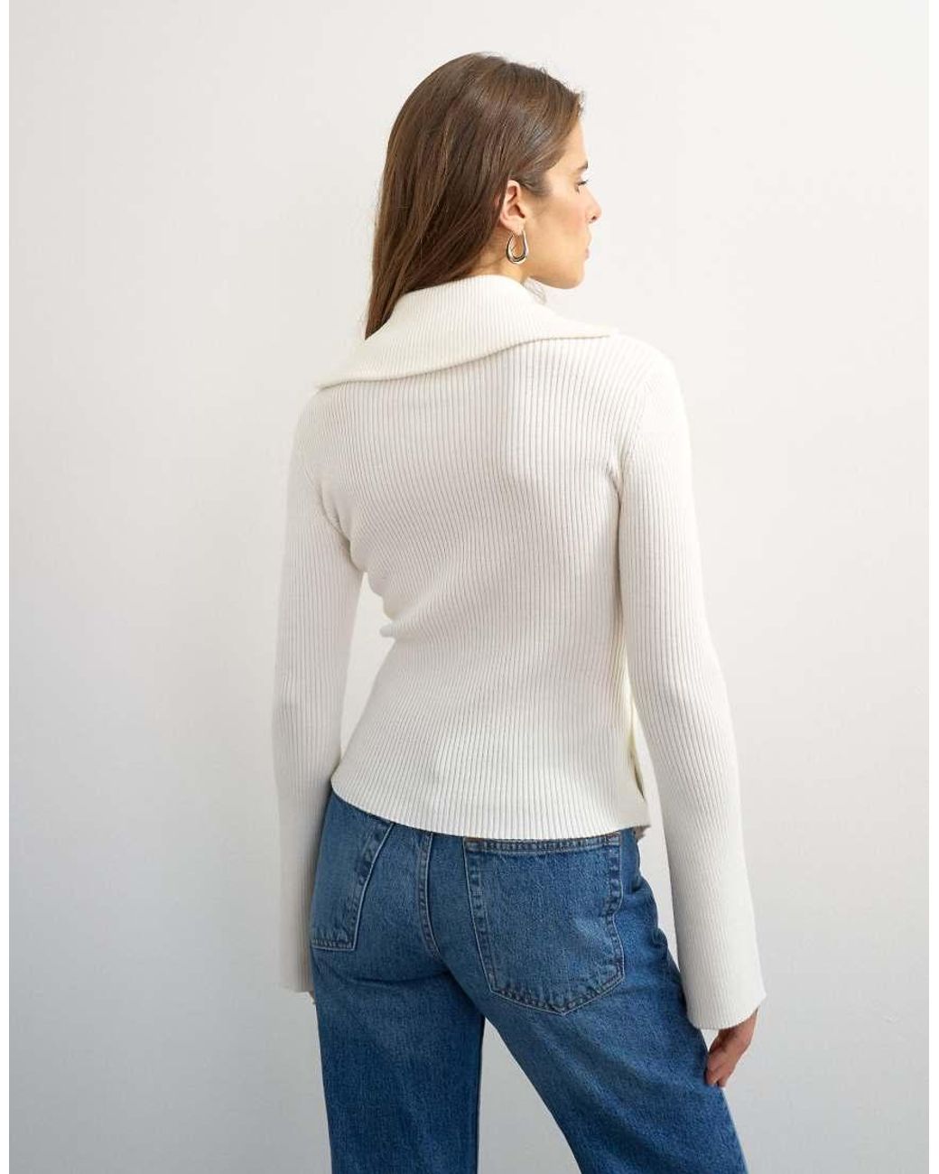TOPSHOP Blue Knitted Asymmetric Shawl Collar Jumper