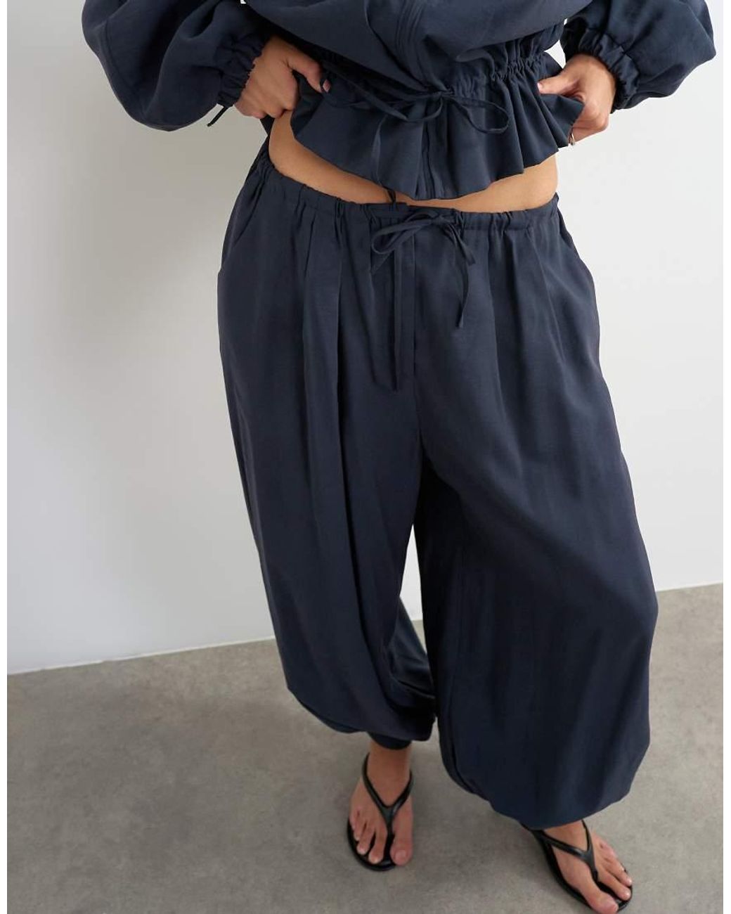 TOPSHOP Blue Co Ord Balloon Trouser With Tie Waist