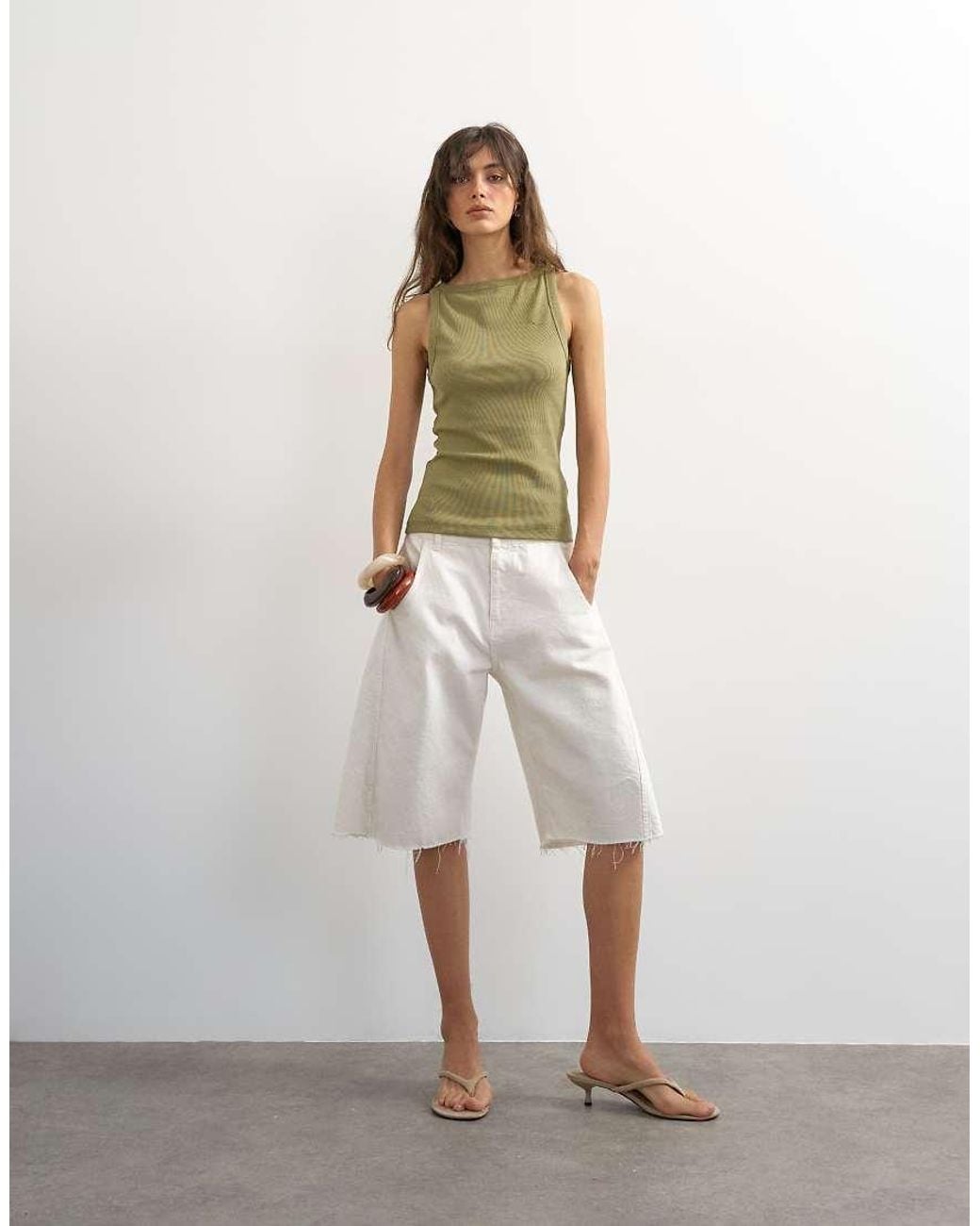 TOPSHOP Green Slash Neck Racer Vest