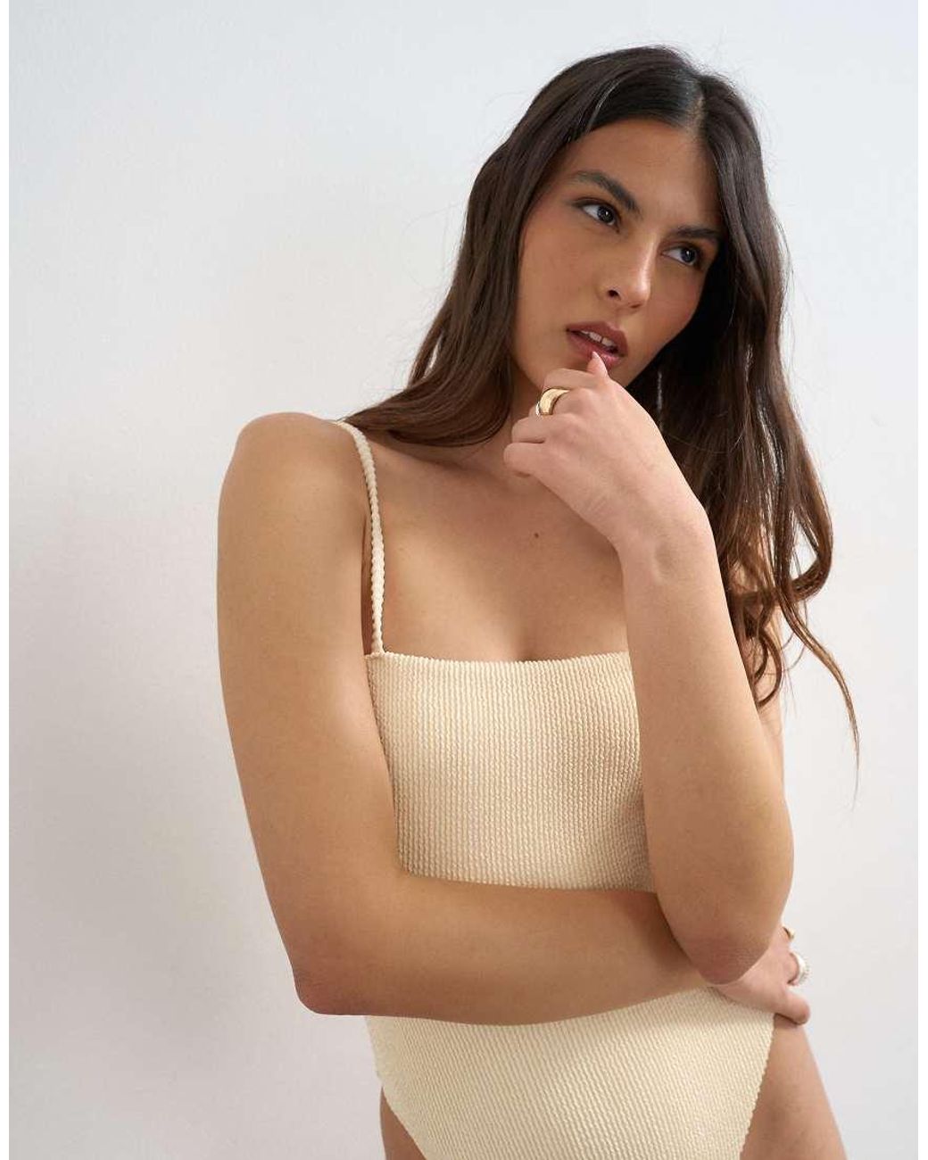 TOPSHOP Natural Cooper Square Neck Swimsuit