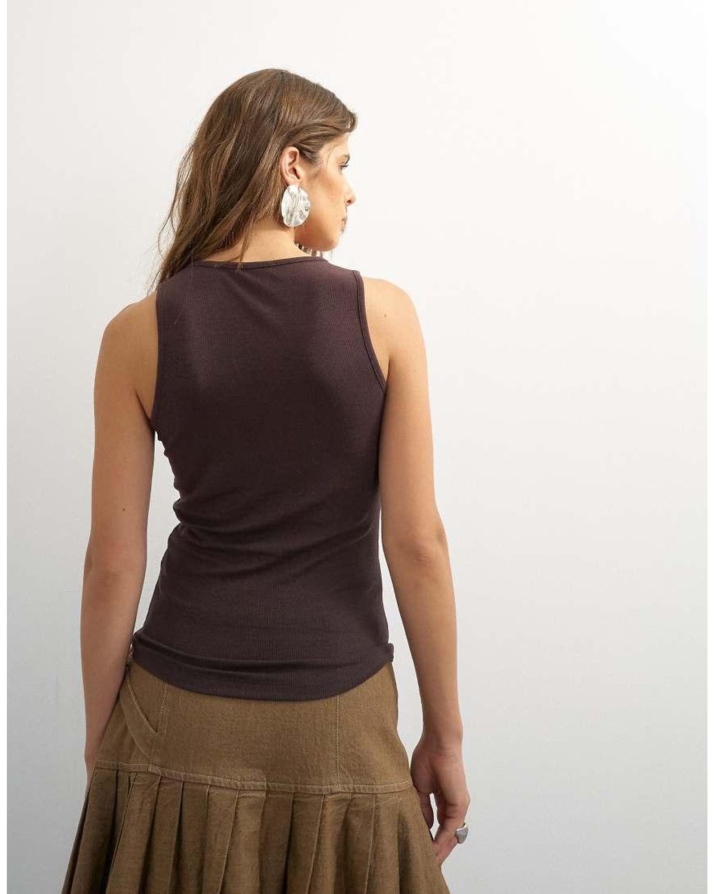 TOPSHOP Brown X Cara Scoop Neck Tank Top