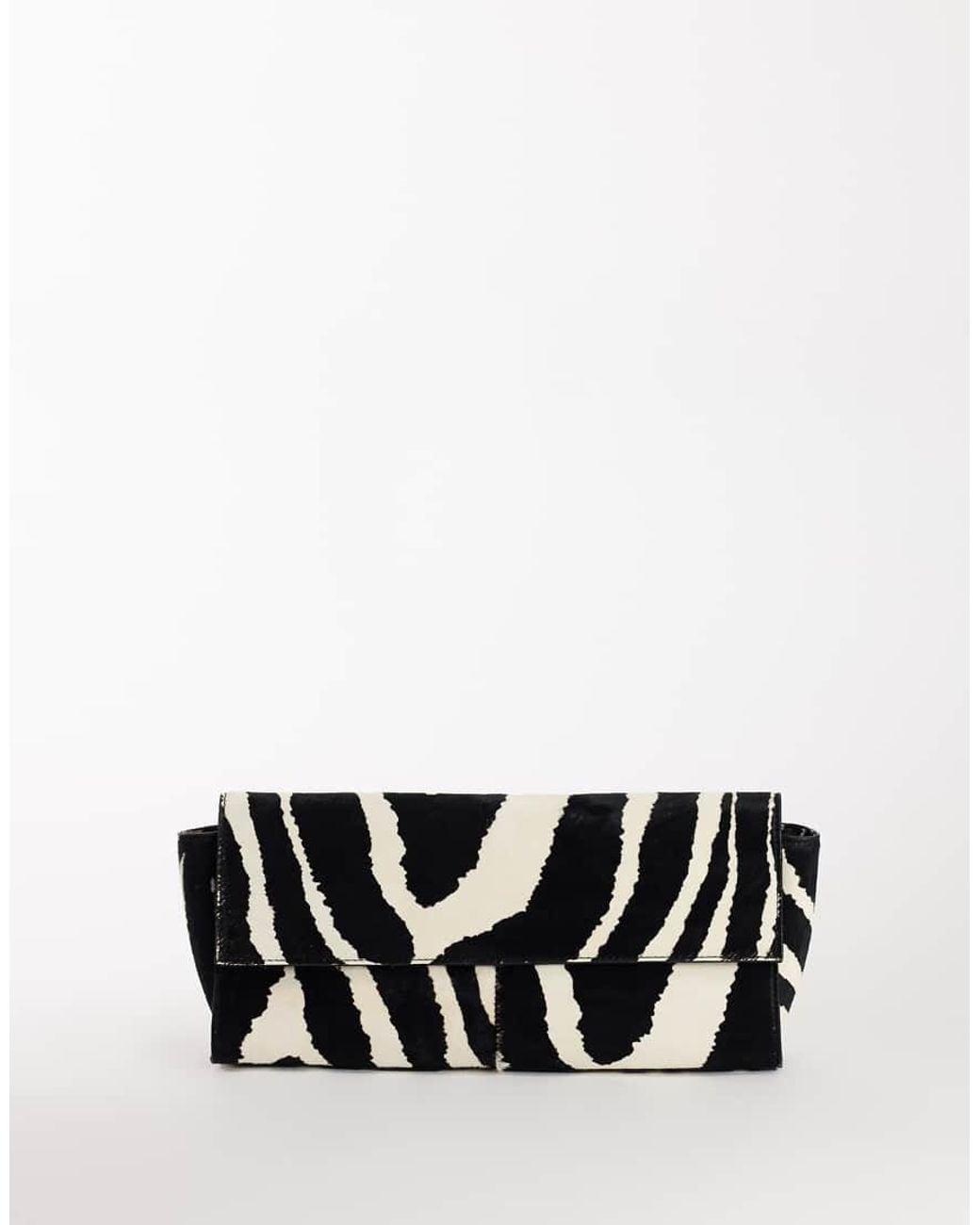 TOPSHOP White Clark Medium Hair On Real Leather Fold Over Clutch Bag