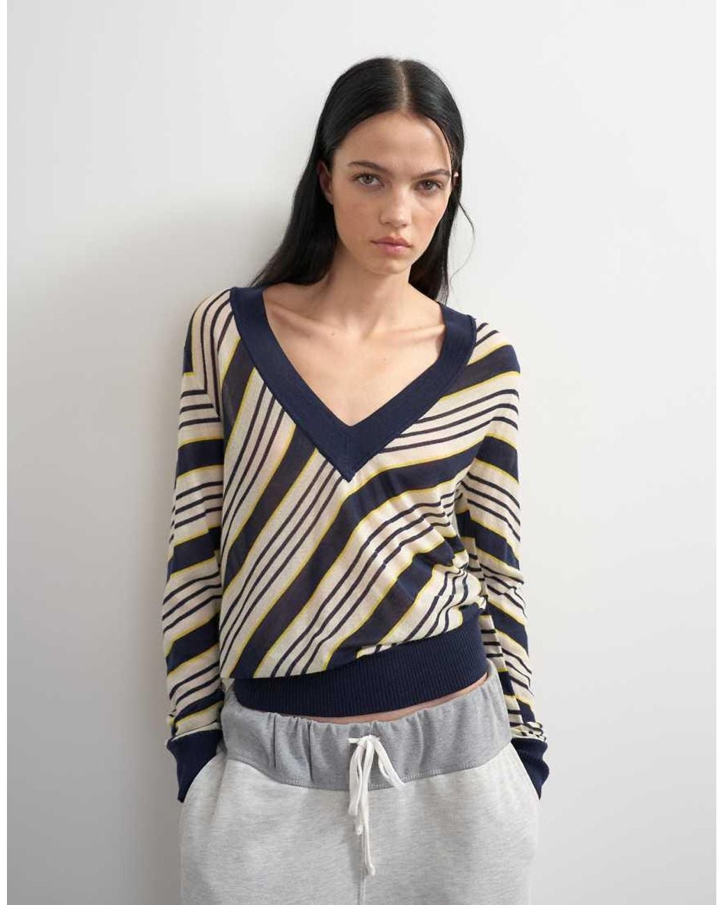 TOPSHOP Gray X Talia Byre Semi Sheer Merino Wool V Neck Jumper