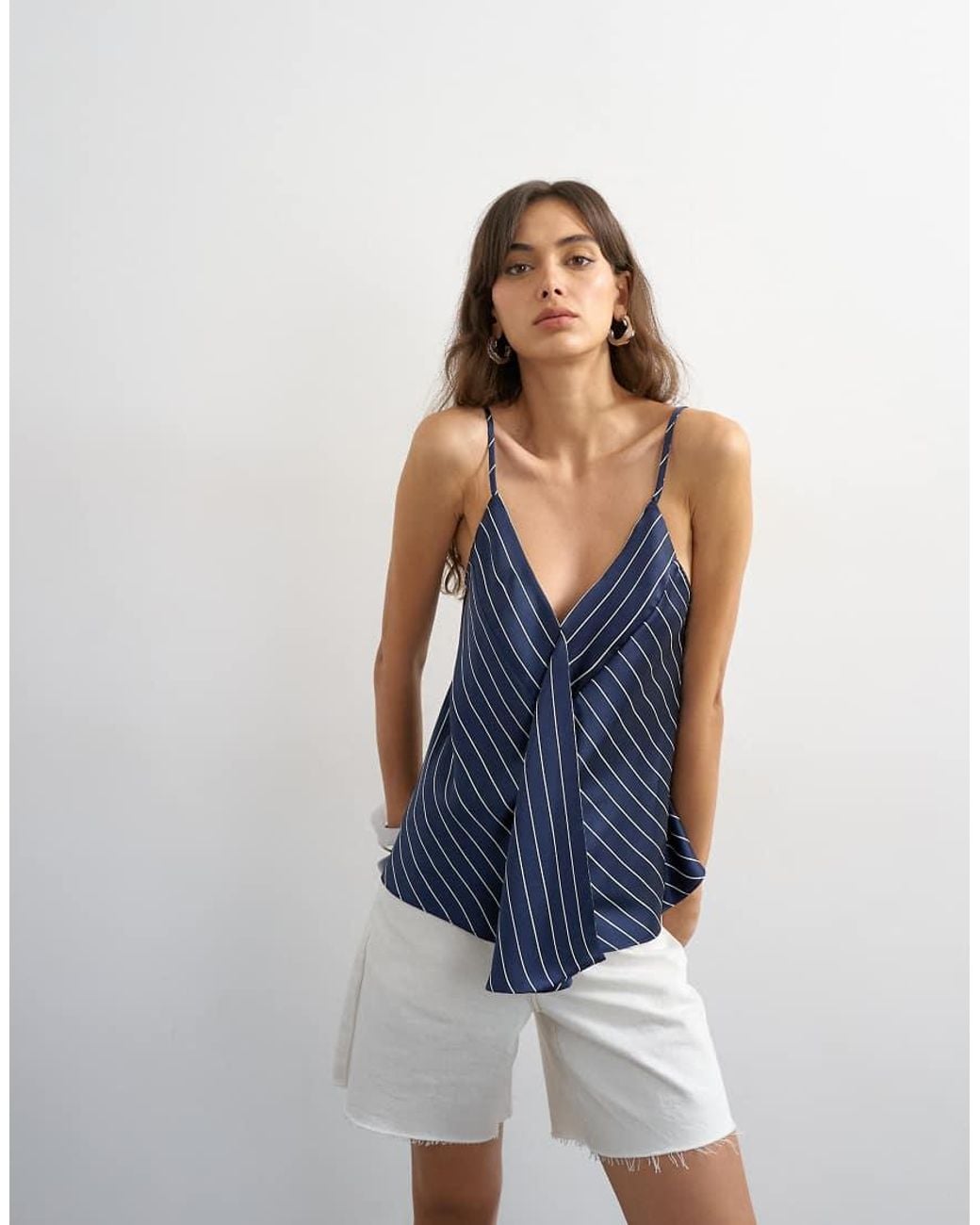 TOPSHOP Blue Satin Striped Cami Top