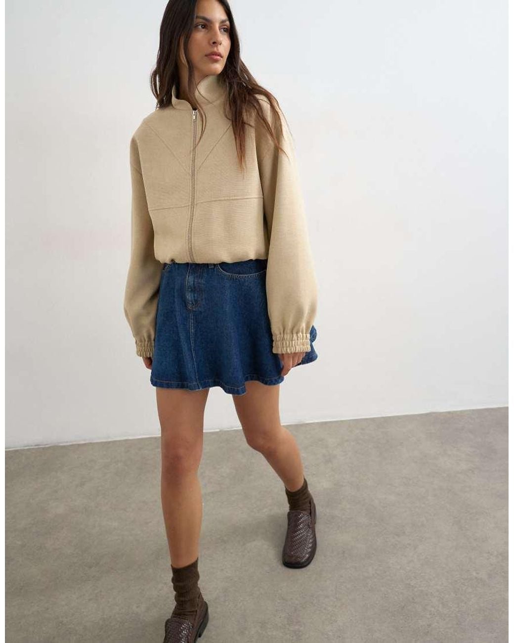 TOPSHOP Blue Denim Pleated Full Mini Skirt