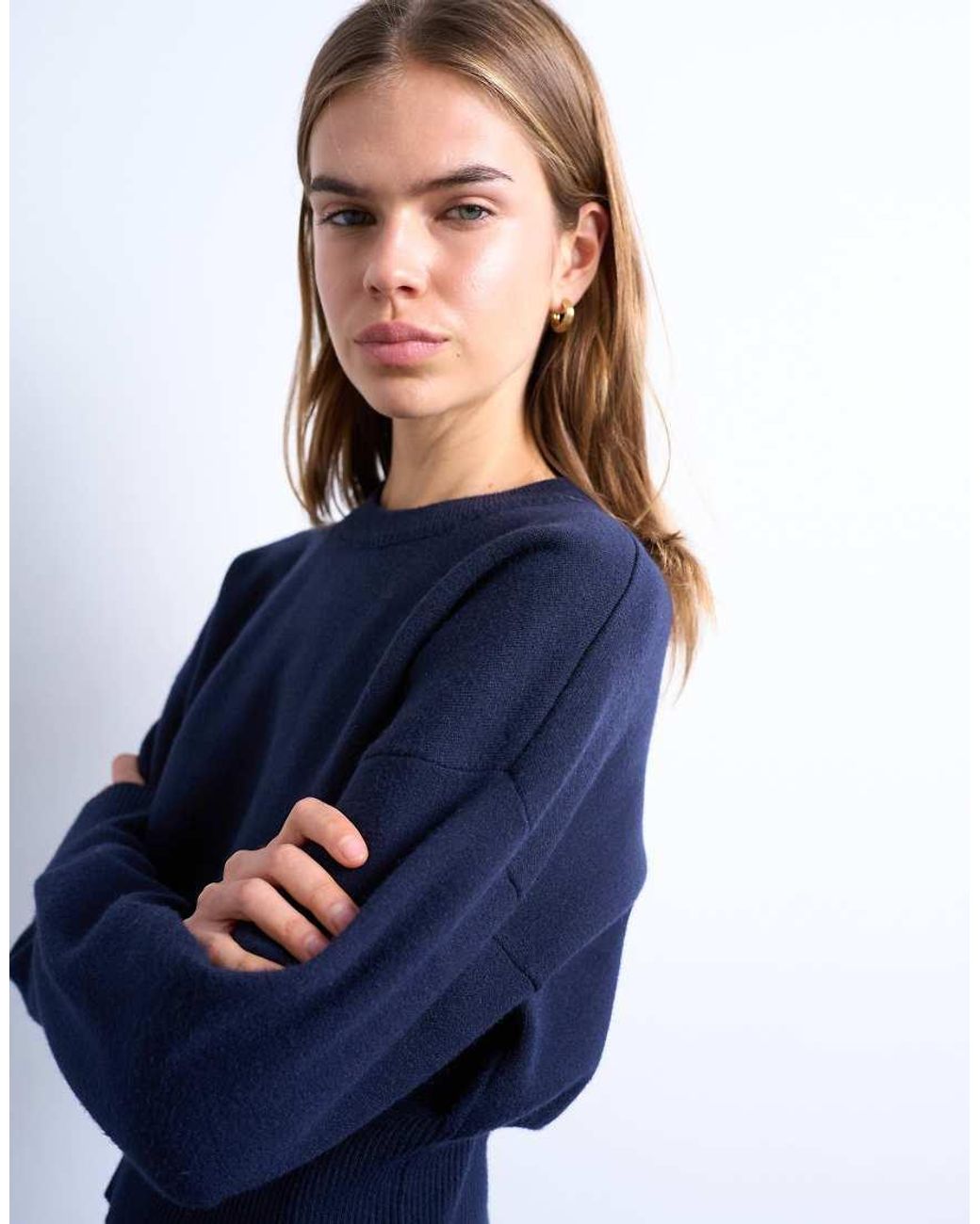 TOPSHOP Blue Knitted Compact Fitted Waist Sweater