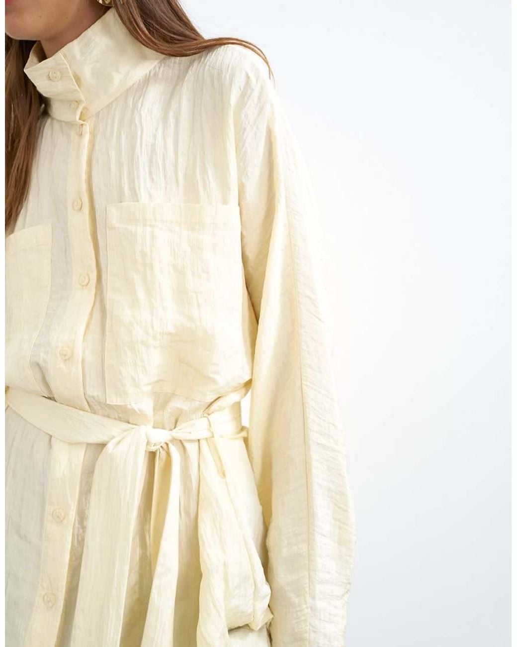 TOPSHOP White Tie Waist Funnel Neck Tunic Top
