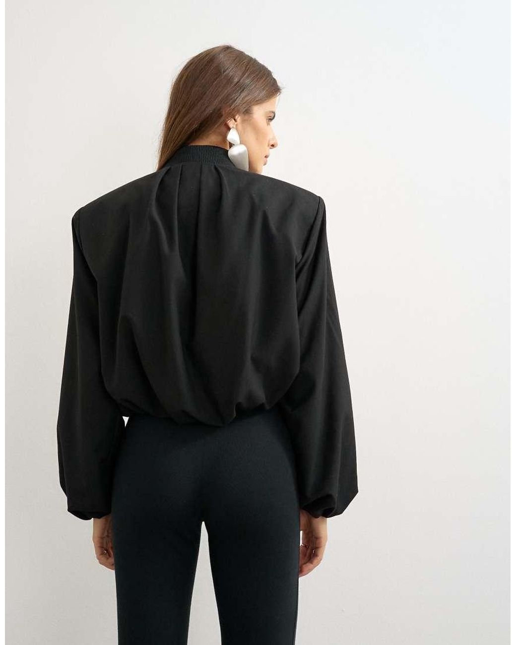 TOPSHOP Black Oversized Zip Up Bomber Jacket