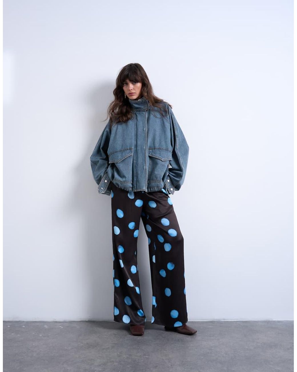 TOPSHOP Blue Satin Wide Leg With Tie Waist Trouser