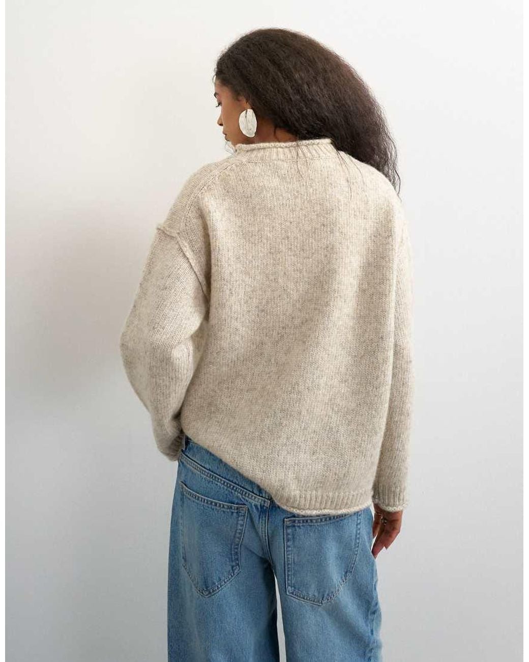 TOPSHOP Blue Knitted Wool Blend Roll Edge Chunky Sweater