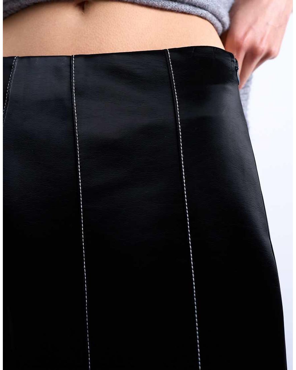 TOPSHOP White Dropwaist Contrast Stitched Pu Maxi Skirt