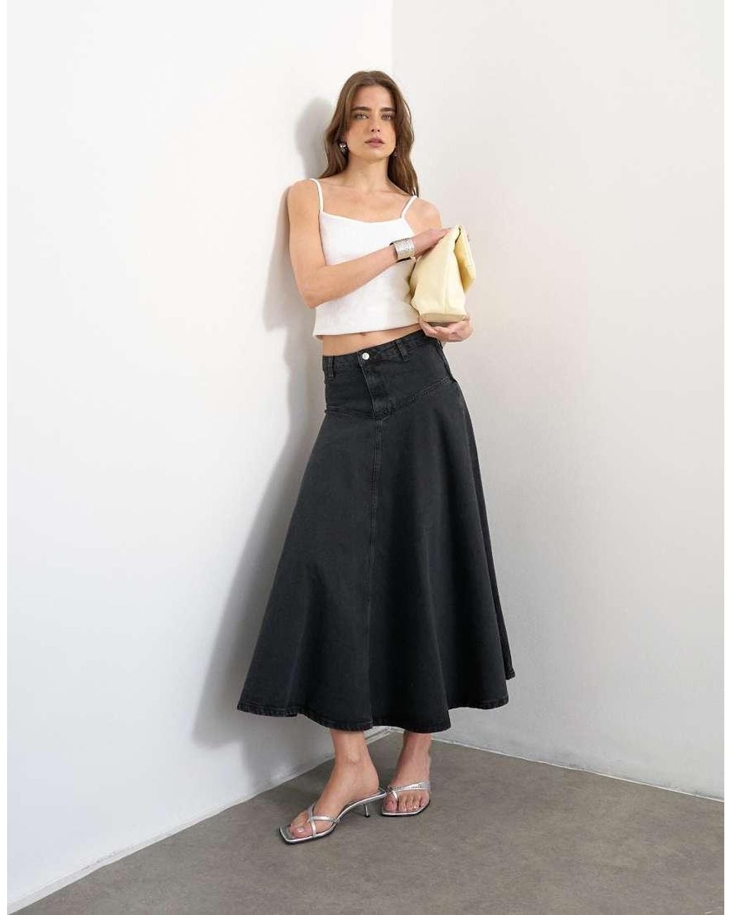 TOPSHOP White Denim Yoke Front Maxi Skirt