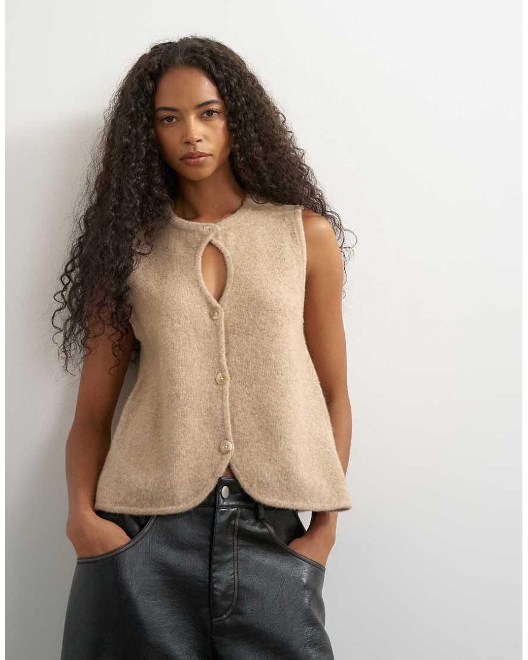 TOPSHOP Brown Knitted Key Hole Tank Top
