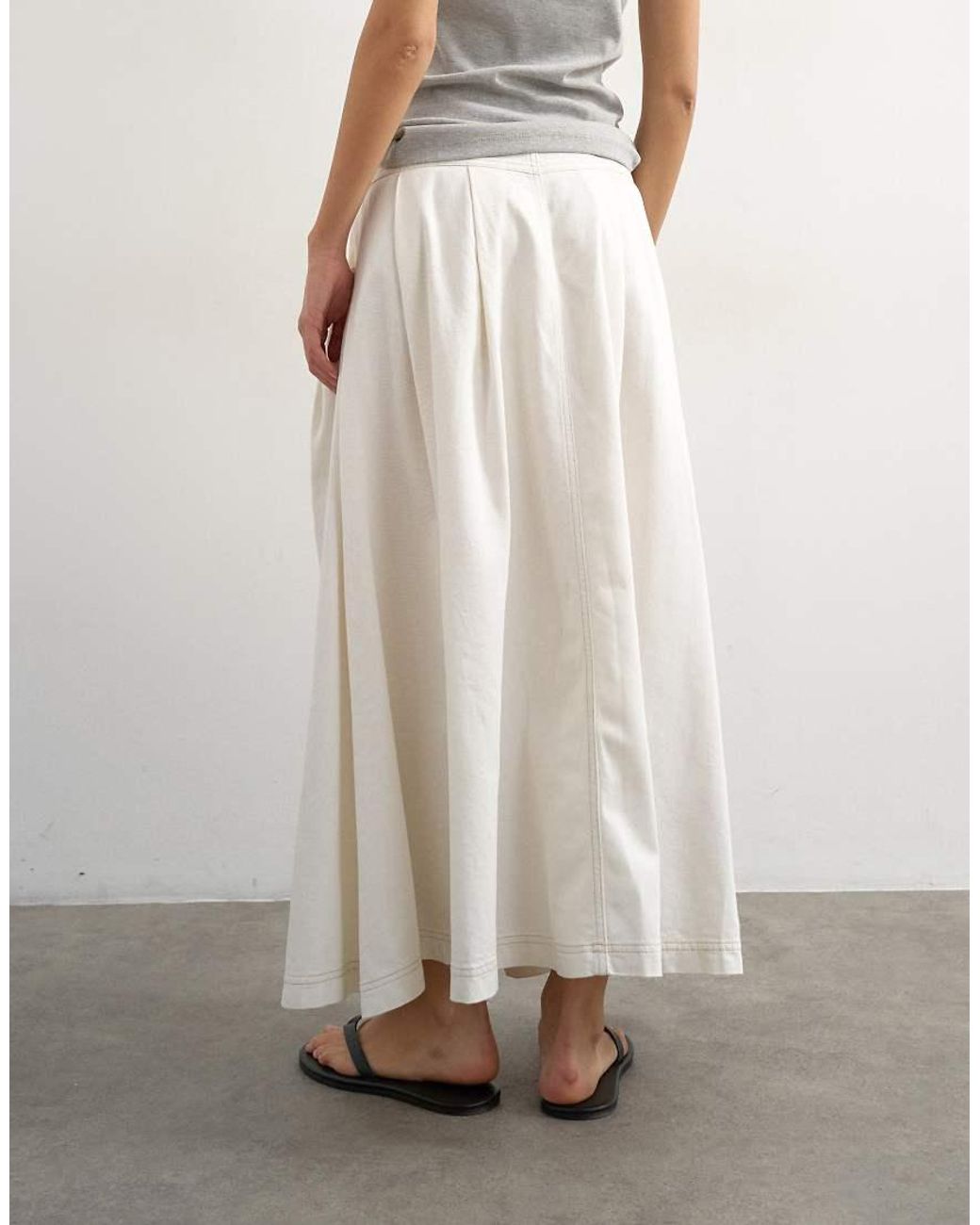 TOPSHOP White Denim Pleated Maxi Skirt
