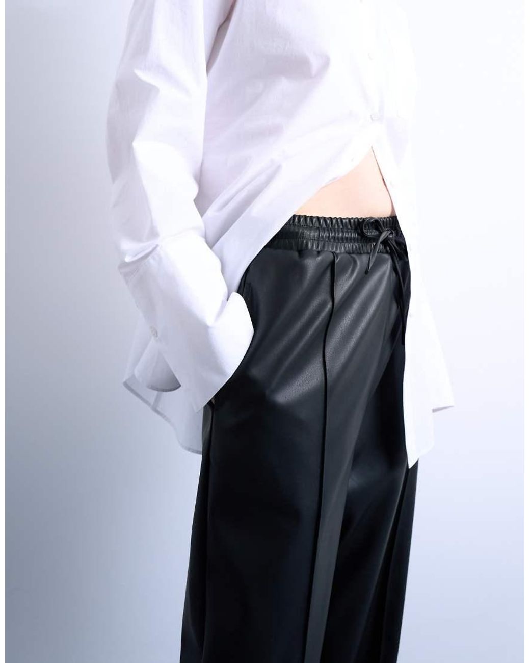 TOPSHOP White Faux Leather Wide Leg jogger With Pinseam Detail